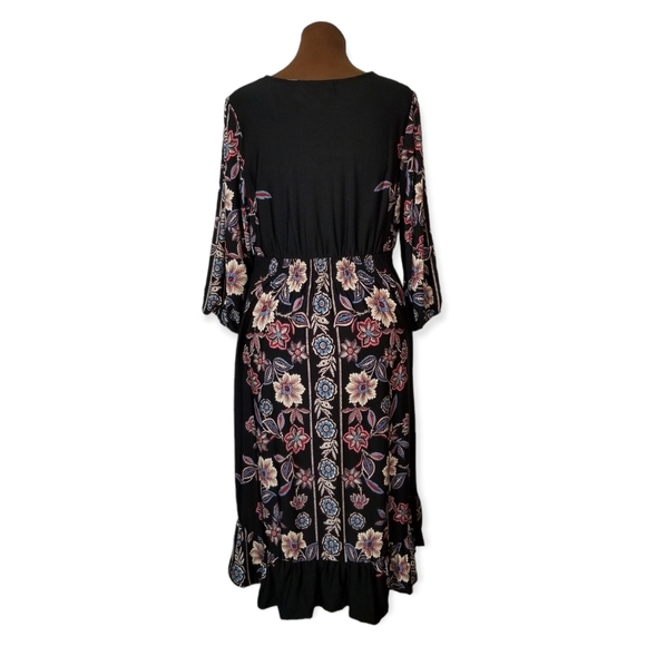 One World Printed Embellished Floral Black Dress Woman Size 1X - Picture 3 of 9